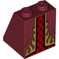 Brick Sloped 65° 2 × 2 × 2 with Bottom Tube with Robes with Gold Flames Trim over Red Dress with Black Skulls Print Dark Red