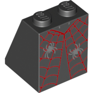 Brick Sloped 65° 2 × 2 × 2 with Bottom Tube with Red Spider Web and 2 Silver Spiders Print Schwarz