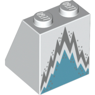 Brick Sloped 65° 2 × 2 × 2 with Bottom Tube with Dark Azure and Silver Ice Queen Skirt Print White