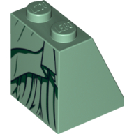 Brick Sloped 65° 2 × 2 × 2 with Bottom Tube with Black and Dark Green Robe Print Sandgrün