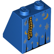 Brick Sloped 65° 2 × 2 × 2 with Bottom Tube with Robe with Moons and Stars and Rope Belt Print Blau