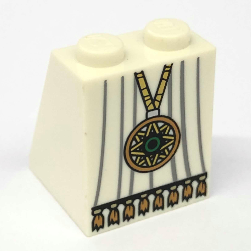 Brick Sloped 65° 2 × 2 × 2 with Bottom Tube and Robe, Gold Star Pendant and Tassels Print White