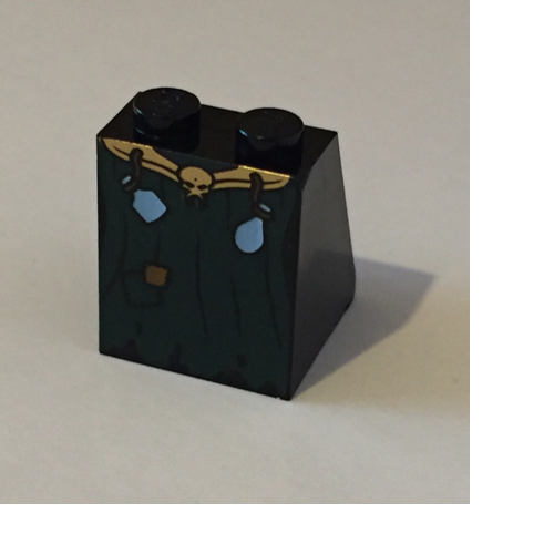 Brick Sloped 65° 2 × 2 × 2 with Bottom Tube and Gold Skull and Potions Belt and Dark Green Skirt Print Schwarz