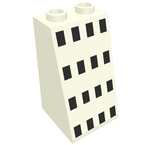 Brick Sloped 75° 2 × 2 × 3 [Hollow Studs] with Ferry Windows Black Print Weiß