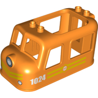 Duplo Train Engine Cabin 4 × 8 × 3 1/2 with White '1024', Train Logo and Yellow Stripes Print Orange
