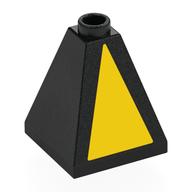 Brick Sloped 75° 2 × 2 × 2 Quadruple Convex with Yellow Triangle print Black