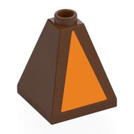 Brick Sloped 75° 2 × 2 × 2 Quadruple Convex with Orange Triangle print Reddish Brown