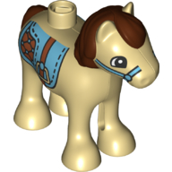 Duplo Animal Horse/Foal with Saddle, Reddish Brown Mane & Tail Print Tan