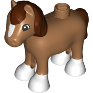 Duplo Animal Horse/Foal with White Hooves and Blaze, Reddish Brown Mane & Tail Print Mittelnougat