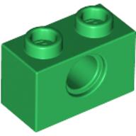 Technic Stein 1 × 2 [1 Pinloch] Grün
