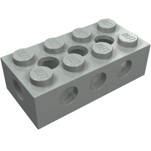 Technic Stein 2 × 4 mit oben/Seite/Ende Löcher und massiv Noppen Hellgrau