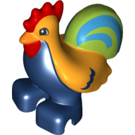 Duplo Animal Rooster with Bright Light Orange Top and Lime Tail Print Dark Blue