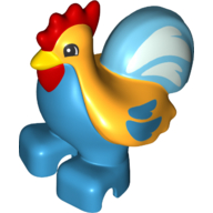 Duplo Animal Rooster with Bright Light Orange Top and Medium Azure Tail Print Leuchtendes Hellorange