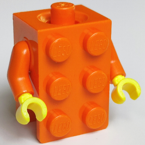 Minifig Torso Brick Suit with Yellow Hands Rotorange