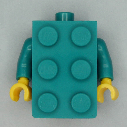 Minifig Torso Brick Suit with Yellow Hands Dunkeltürkis