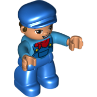 Duplo Figure with Cap Blue, with Blue Legs, Dark Azure Shirt with Blue Overalls and Red Neckerchief Print Dark Azure
