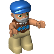 Duplo Figure with Cap Blue, with Beard, Tan Legs, Reddish Brown Argyle Vest Print Rotbraun