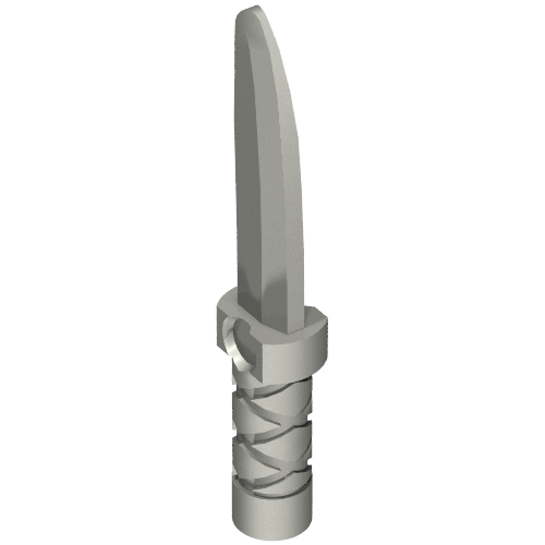 Weapon Dagger / Knife with Flat Hilt End and Curved Blade, Cross Hatched Grip Flat Silver