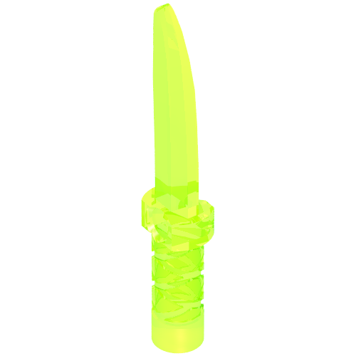 Weapon Dagger / Knife with Flat Hilt End and Curved Blade, Cross Hatched Grip Trans-Neon Green