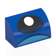 Brick Curved 1 × 2 × 1 No Studs with Dark Blue Eye, White Pupil print Blue