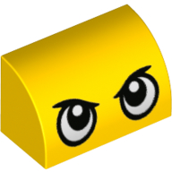 Brick Curved 1 × 2 × 1 No Studs with Eyes Print Gelb