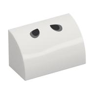 Brick Curved 1 × 2 × 1 No Studs with Two Black Tear Drops (Dry Bones Nostrils) Print White