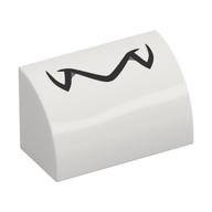 Brick Curved 1 × 2 × 1 No Studs with Jagged Black Line (Dry Bones Mouth) Print Weiß