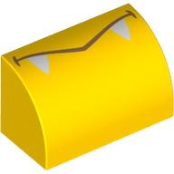 Brick Curved 1 × 2 × 1 No Studs with Mouth, White Fangs print Yellow