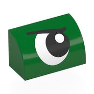 Brick Curved 1 × 2 × 1 No Studs with Eye, Looking Right, Angry print Grün