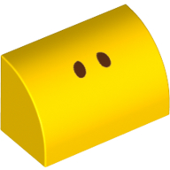 Brick Curved 1 × 2 × 1 No Studs with 2 Small Black Dots print Yellow
