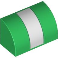 Brick Curved 1 × 2 × 1 No Studs with White Stripe Print Green