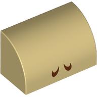 Brick Curved 1 × 2 × 1 No Studs with Reddish Brown Lines (Nostrils) Print in Tan