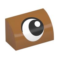 Brick Curved 1 × 2 × 1 No Studs with Eye, Looking Right print in Mittelnougat