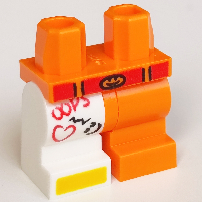 Hips and Odd Medium Legs, Orange Left Leg, White Right Leg, Red Belt, Black and Red Writings on Cast Print Orange