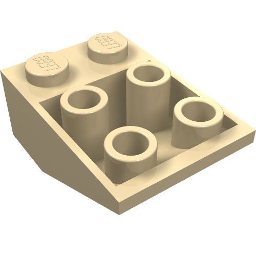 Brick Sloped Inverted 33° 3 × 2, No Connections between Studs, Ovoid Bottom Pin Tan