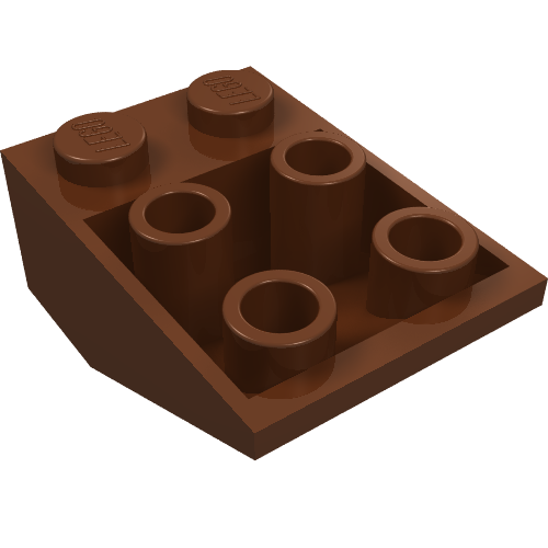 Brick Sloped Inverted 33° 3 × 2, No Connections between Studs, Ovoid Bottom Pin Reddish Brown