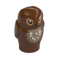 Animal, Bird, Owl, Baby with Dark Tan and White Fur, Bright Light Orange Eyes print Rotbraun