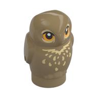 Animal, Bird, Owl, Baby with Bright Light Orange Eyes, Tan Feathers print Dunkelbeige