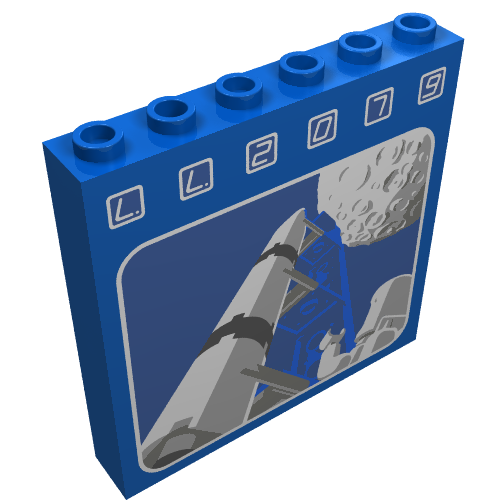 Brick 1 × 6 × 5 with LL2079 Rocket Launch Print Blau