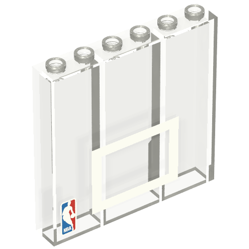 Brick 1 × 6 × 5 with NBA Logo and Basketball Backboard Print Trans-Clear