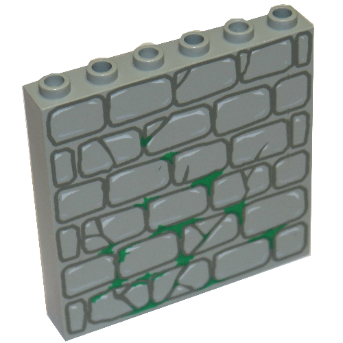 Brick 1 × 6 × 5 with Stone and Moss Print Hellgrau