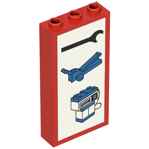 Brick 1 × 3 × 5 without Side Supports with Wrench, Jack, and Pump Print Rot