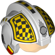 Helmet with Visor Rebel Pilot, Center Ridge, Trans-Orange Visor, Yellow Black Squares, Checkered Print Weiß