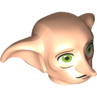 Minifig Head Special, Dobby with Lime Green Eyes and Black Mouth Print Light Nougat