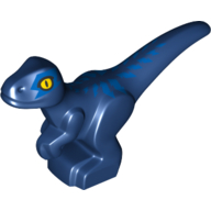 Tier, Dinosaurier, Raptor, Baby, mit blauen Streifen/Linien, gelbes Auge