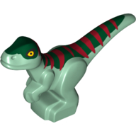 Animal, Dinosaur, Raptor, Baby, Dark Green Top, Dark Red Stripes Print Sand Green