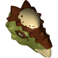 Animal Body Part, Dinosaur, Stygimoloch Head with Reddish Brown Markings Print Olive Green