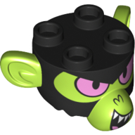 Minifig Head Special Black, Monkey with 2 × 2 Studs on Top, Mojo Jojo Print Lime