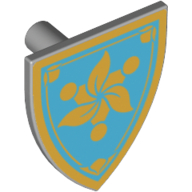 Shield Triangular with Gold Border, Azure Background and Gold Floral Design Print Light Bluish Gray