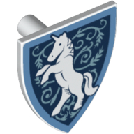 Shield Triangular with Unicorn on Dark Blue Print White